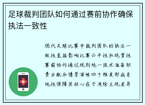 足球裁判团队如何通过赛前协作确保执法一致性